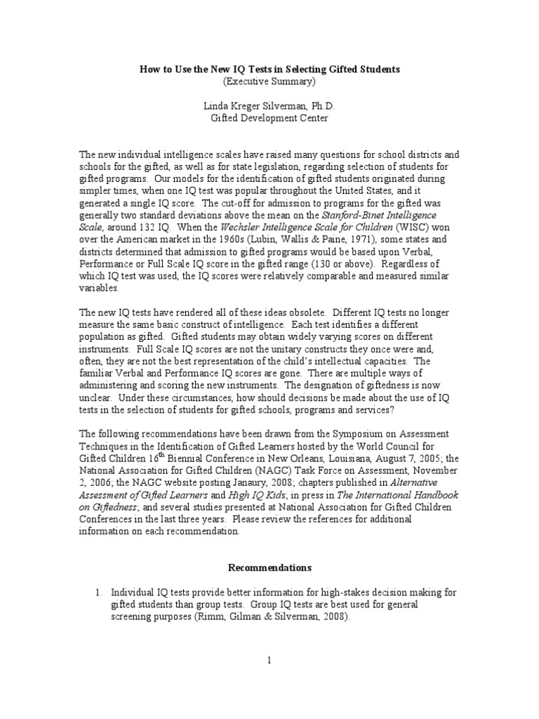 How To Use The New IQ Tests PDF Intellectual Giftedness Wechsler