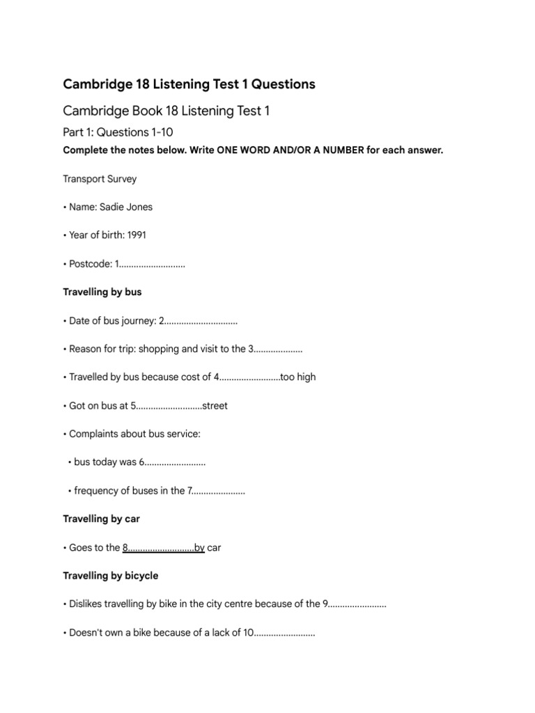Cambridge 18 Listening Test 1 Questions | PDF | Bus