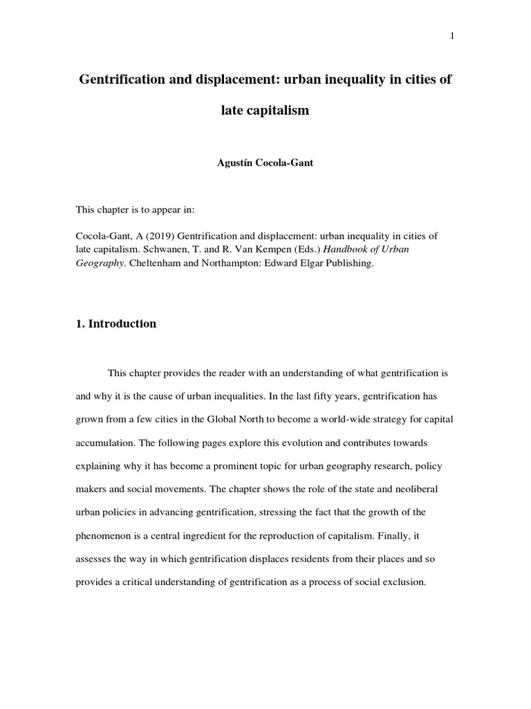 Gentrification and Urban Inequality Explained | PDF | Tourism | City