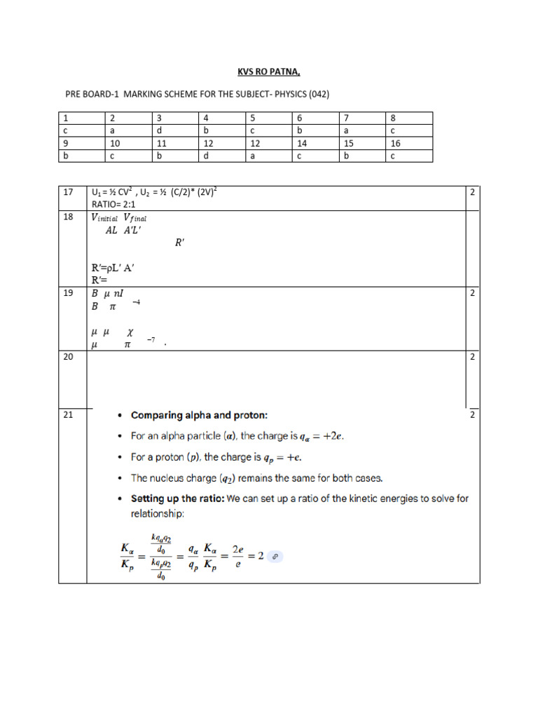 KVS Patna Physics Pre-Board Marking Scheme | PDF | Electromagnetic ...