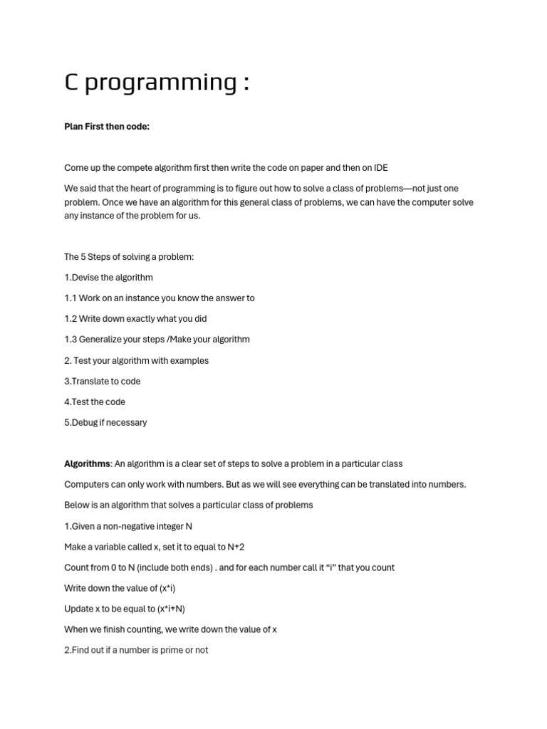 C Programming: Algorithm Development Guide | PDF | Pointer (Computer ...