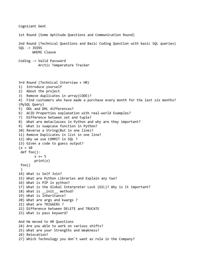 Cognizant Interview Question | PDF