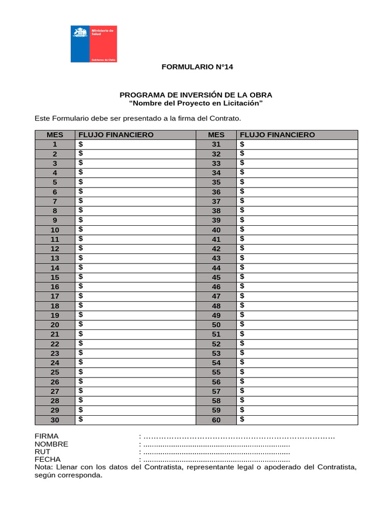 Formulario N°14: Inversión de Proyecto | PDF