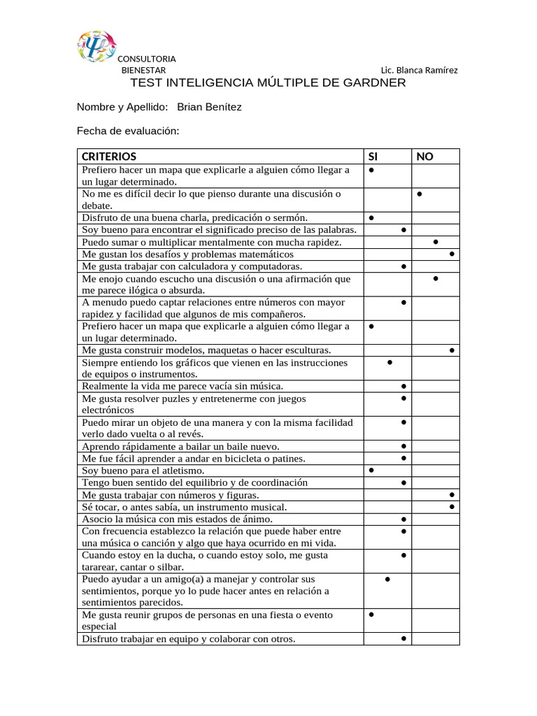 Test Inteligencia Múltiple de Gardner... | PDF | Inteligencia ...