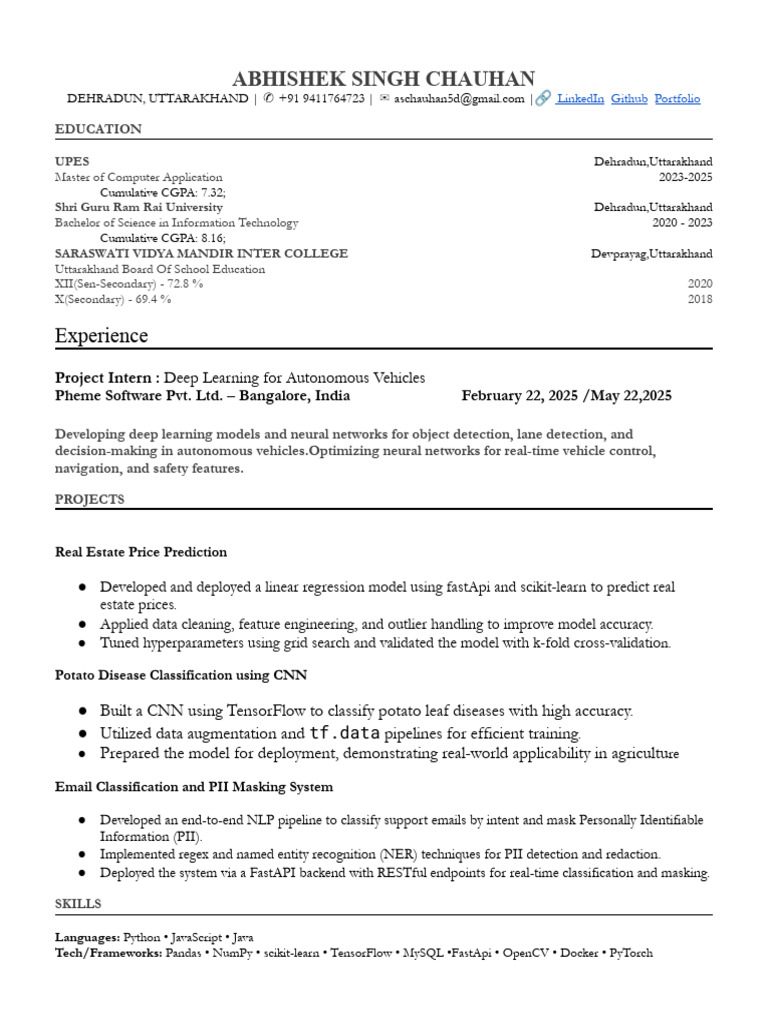 Abhishek Singh Chauhan: Tech Resume | PDF | Software Engineering ...