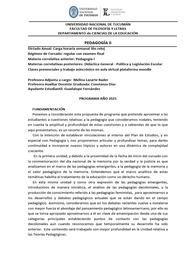Programa de Pedagogía II 2025 | PDF | Pedagogía | Teoría