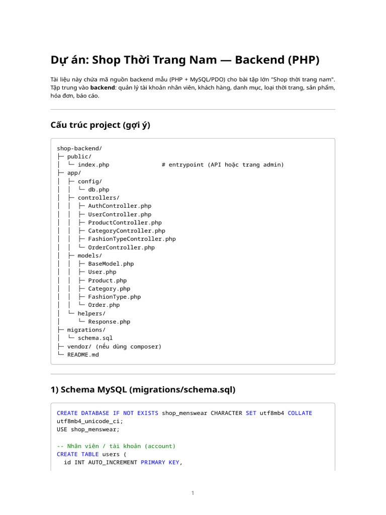 PHP Backend for Men's Fashion Shop | PDF | Software Design | Data Model