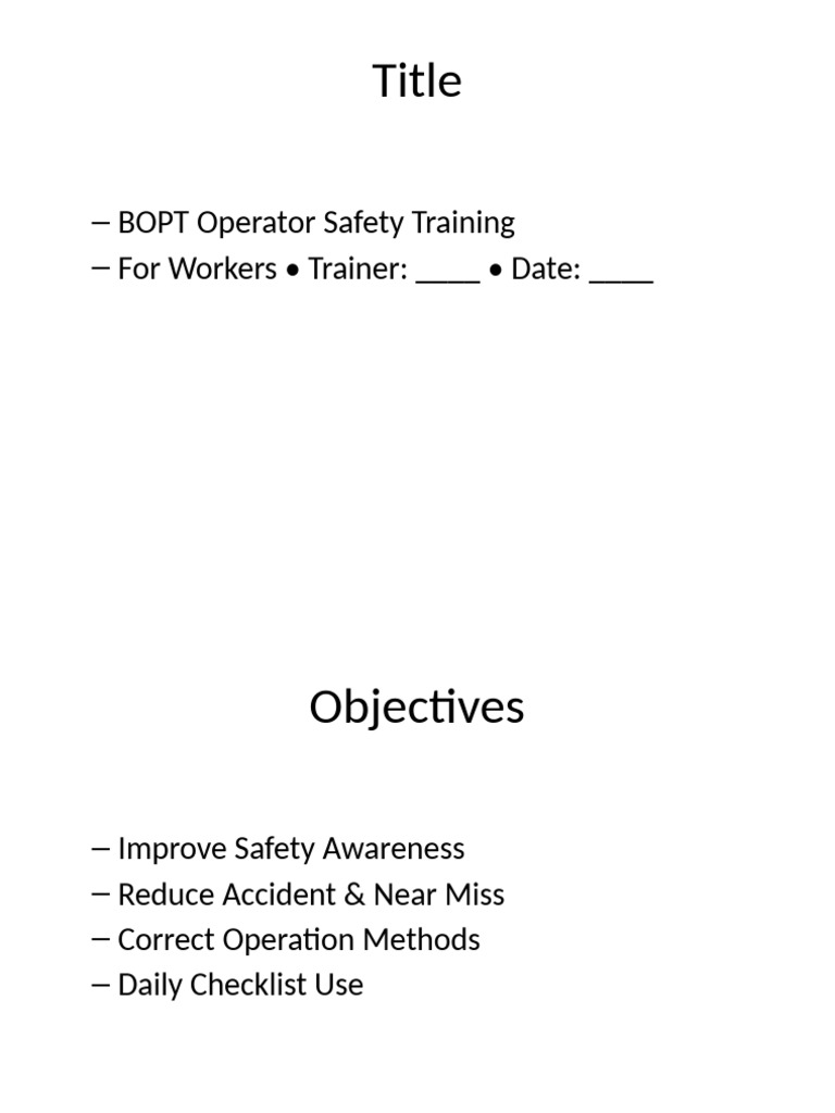 BOPT Operator Safety Training Guide | PDF