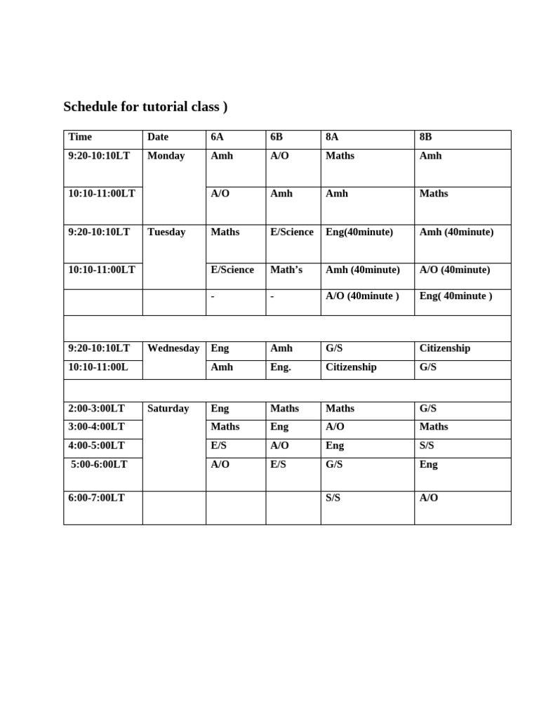 Schedule for Grade 8 and 6 | PDF