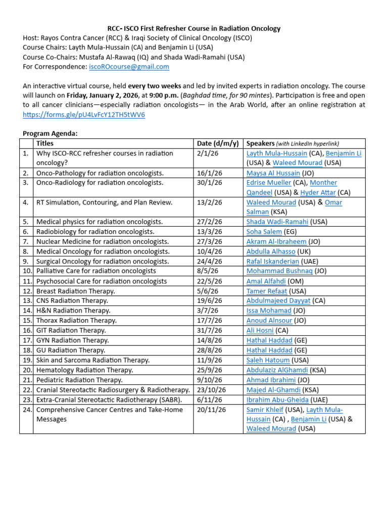 RCC-ISCO Radiation Oncology Course | PDF | Oncology | Radiation Therapy