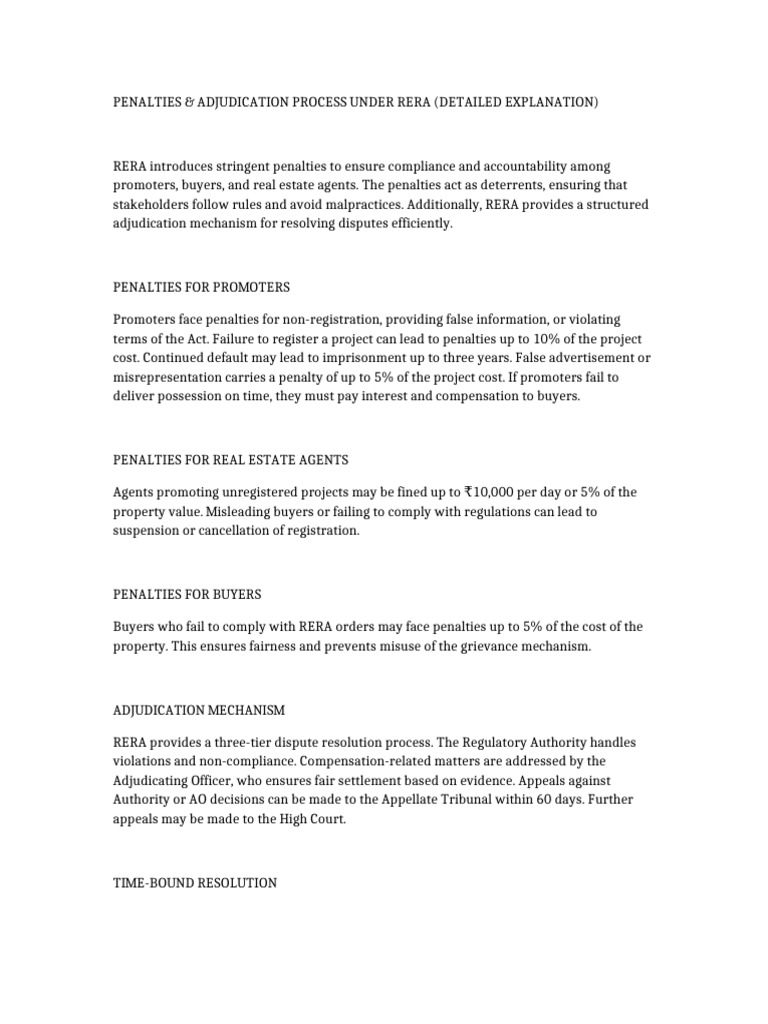 RERA Document 5 Penalties Adjudication Detailed | PDF
