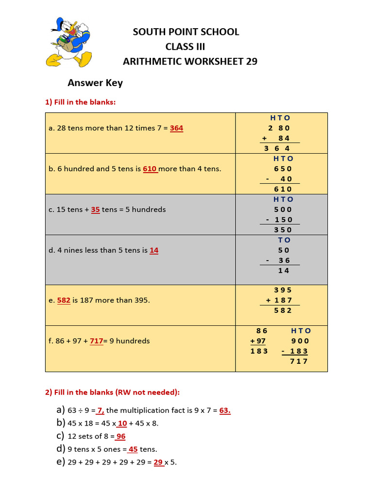 Class III Arithmetic Worksheet Answer Key | PDF | Abstract Algebra ...
