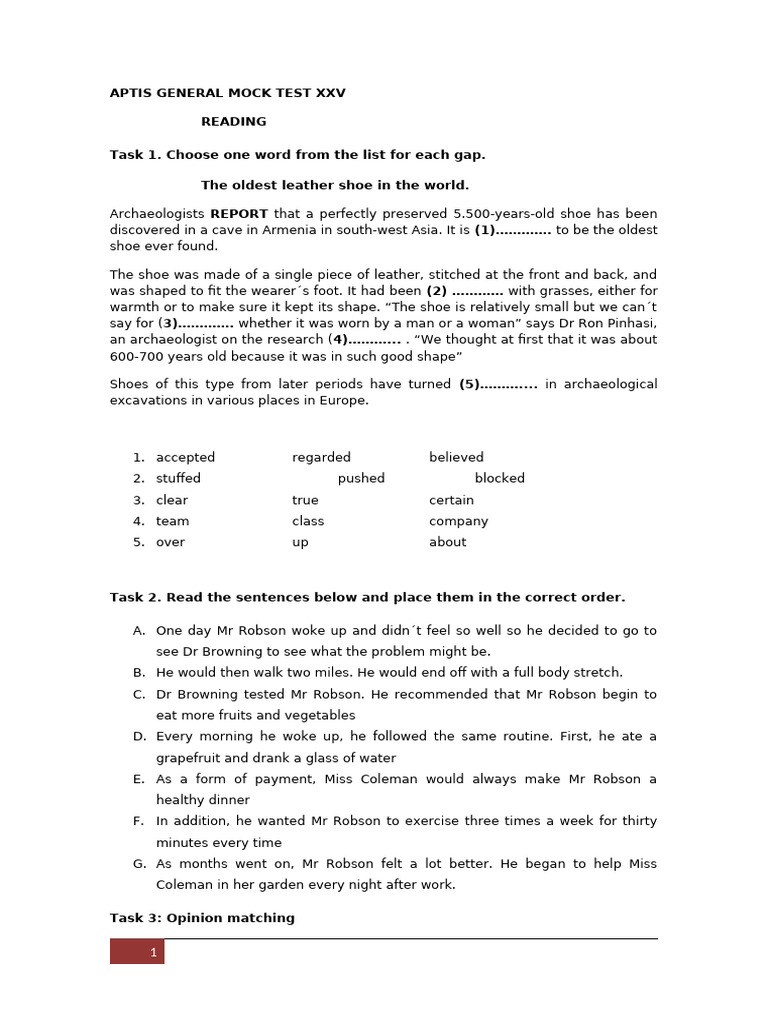 APTIS General Mock Test XXV Overview | PDF | Shoe | Museum
