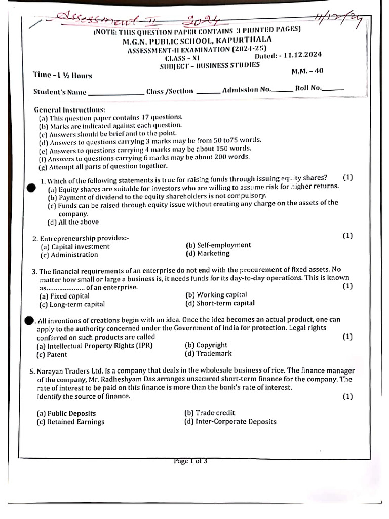 Assessment 2 XI BST 24 | PDF