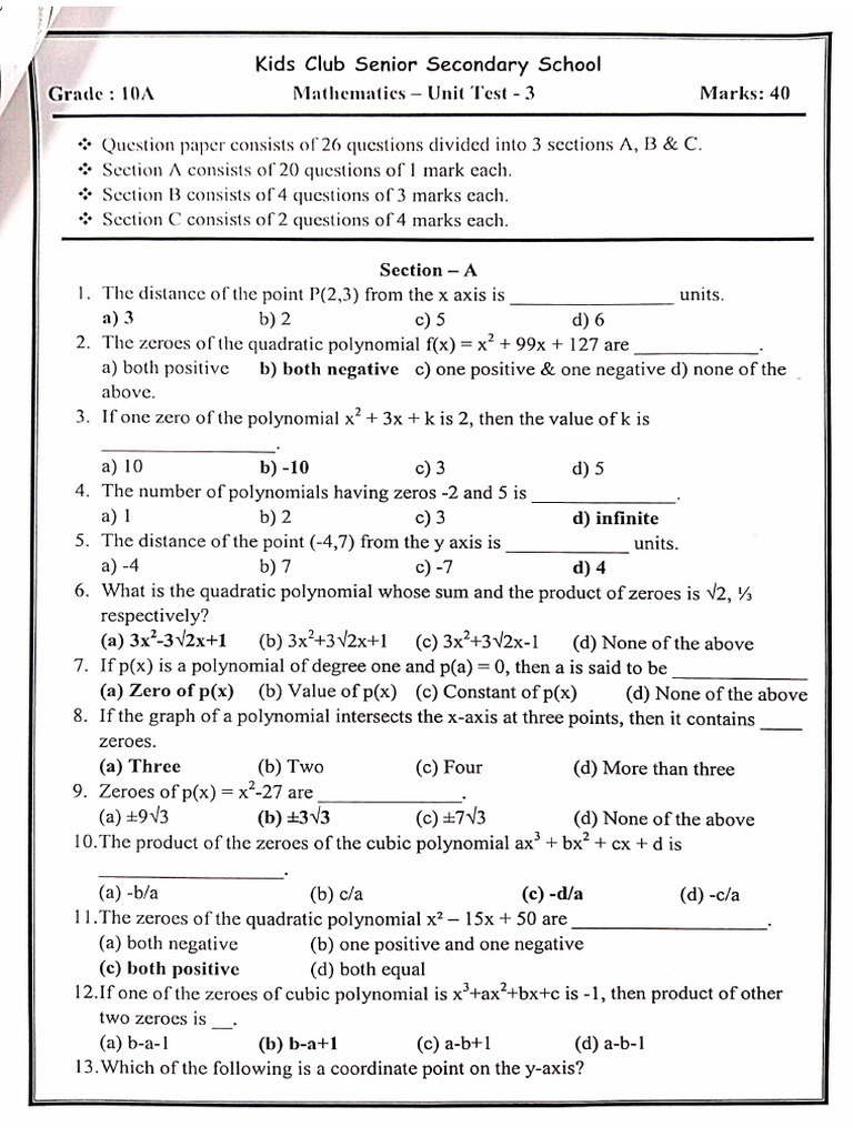 Math Unit Test 3 | PDF