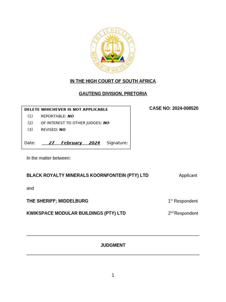 Interdict Application by Black Royalty Minerals | PDF | Justice | Crime ...