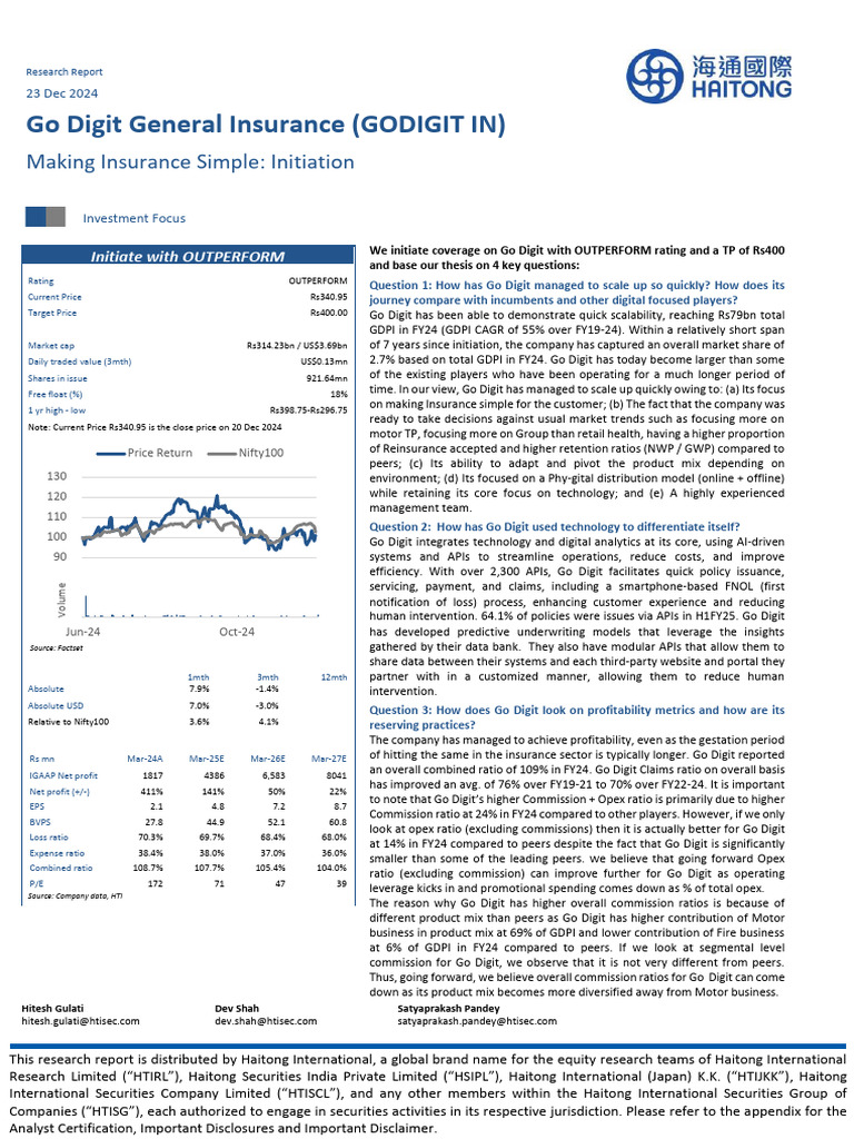 Haitong Initiation on GoDigit | PDF | Insurance | Valuation (Finance)