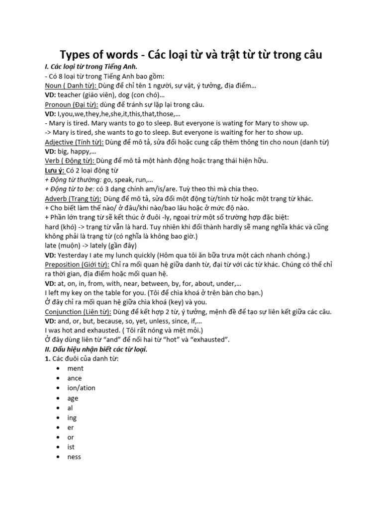 Types of Words Lý Thuyết | PDF