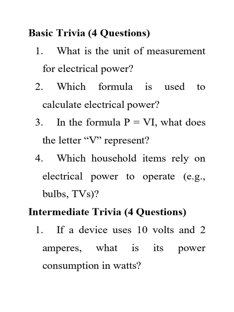 Electrical Power Trivia Questions | PDF