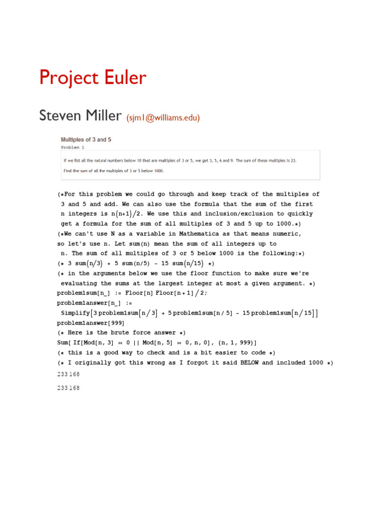Project Euler Solutions in Mathematica | PDF | Mathematics | Number Theory