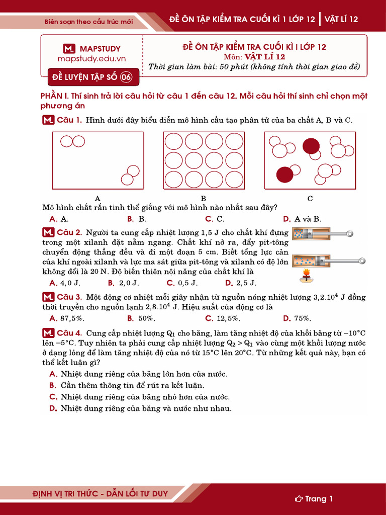 Bộ Đề Ôn Tập Cuối Kì 1 - Vật Lí 12 - Đề 6 đến đề 10 | PDF