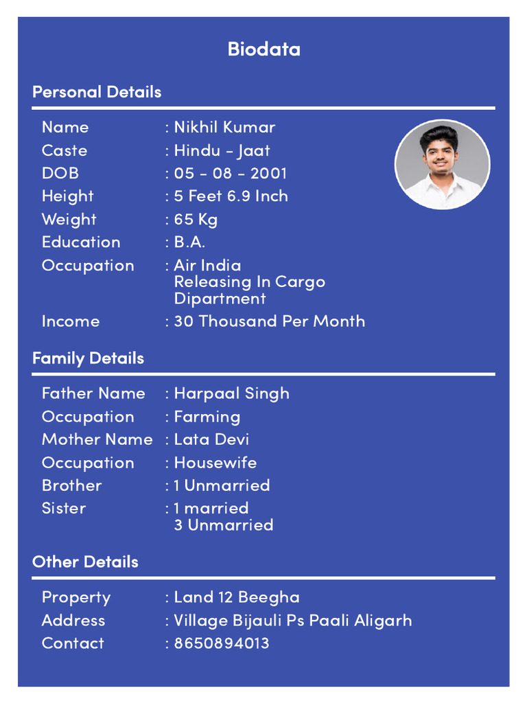 Nikhil Kumar's Personal Biodata Profile | PDF