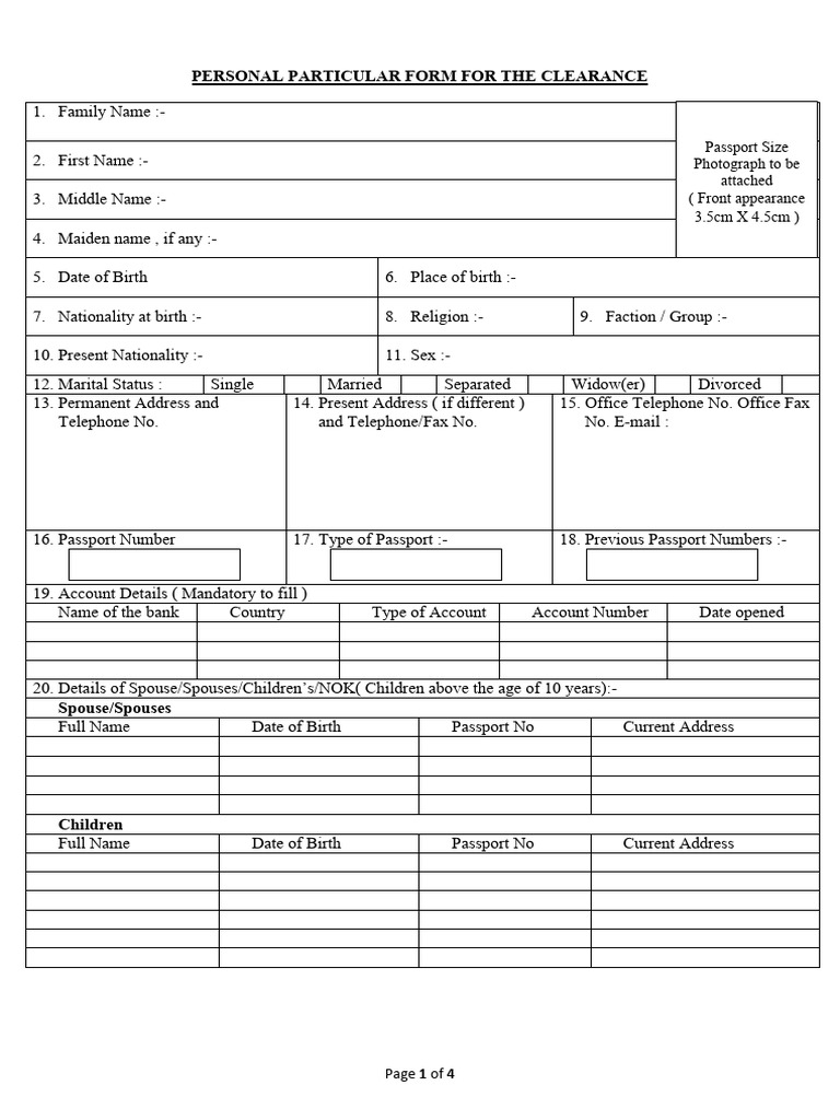 Personal Particulars Clearance Form | PDF