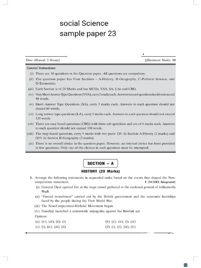 Social Science Sample Paper 23 | PDF