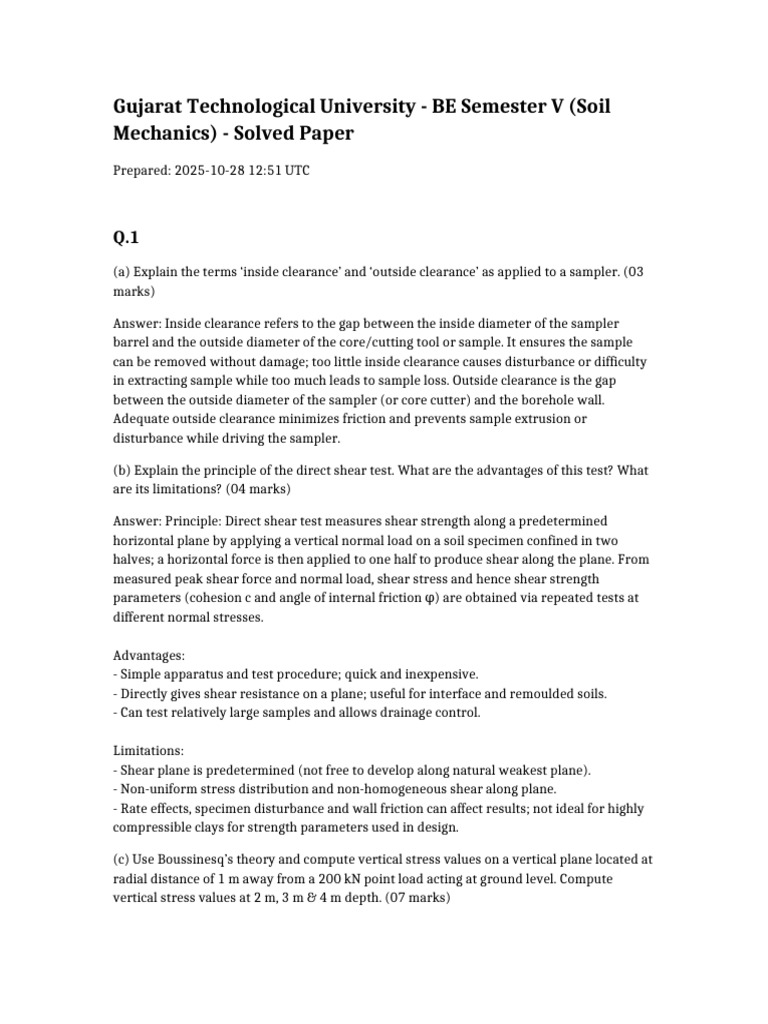 GTU BE Semester V Soil Mechanics Paper | PDF | Applied And ...
