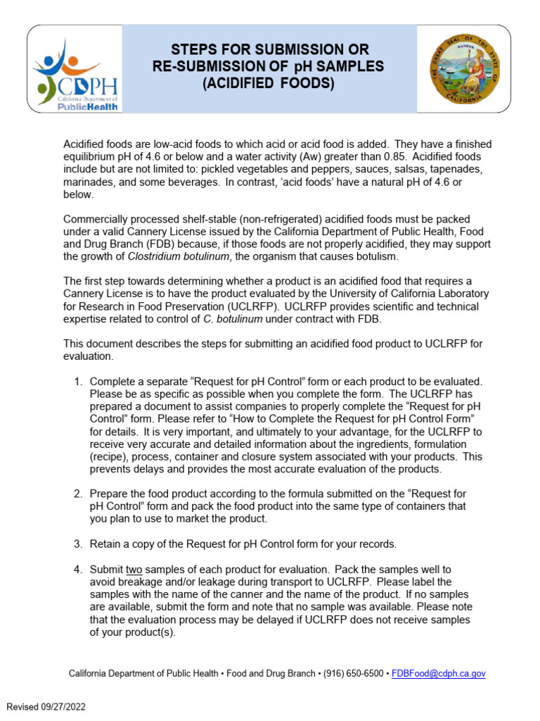 pH Sample Submission for Acidified Foods | PDF | Botulinum Toxin