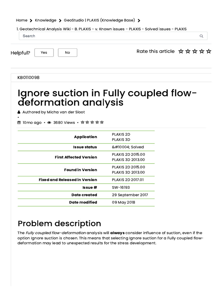 Ignore Suction in Fully Coupled Flow-Deformation Analysis | PDF