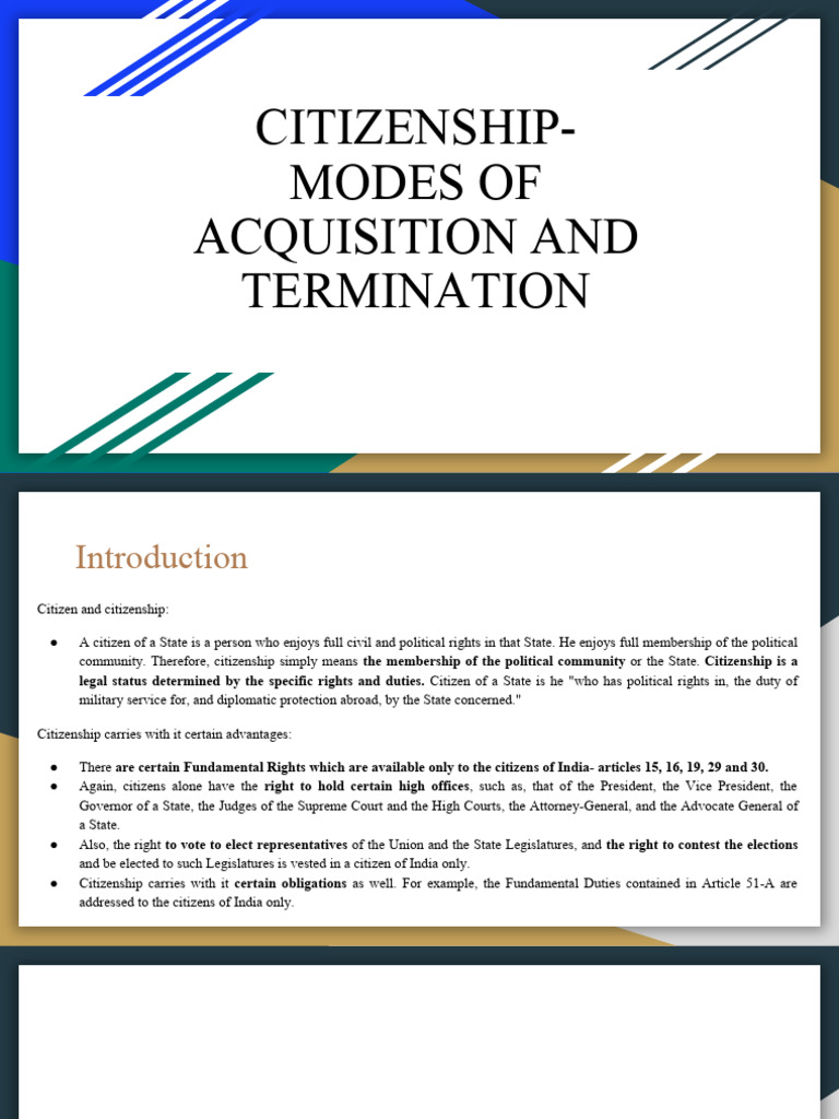 Indian Citizenship: Acquisition & Termination | PDF | Naturalization ...
