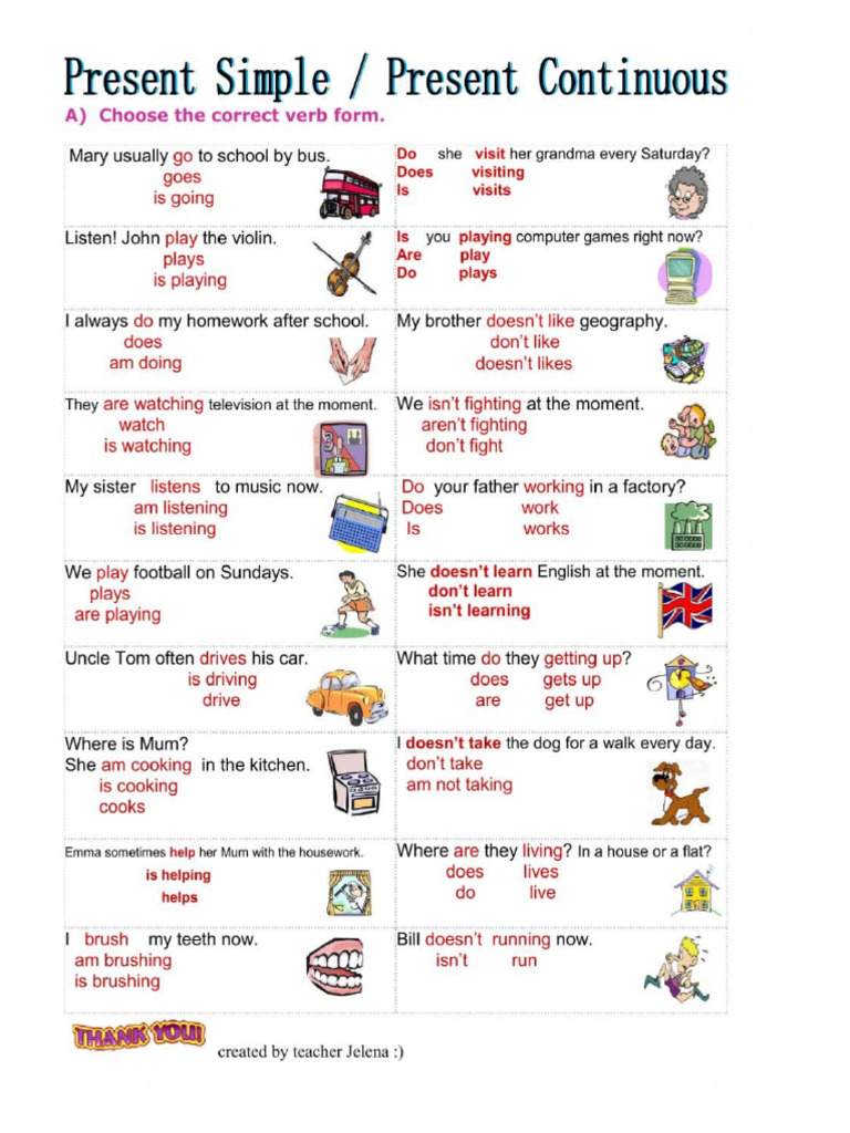 Taller Ingles Present Simple and Continuous, And Articles y Mate | PDF