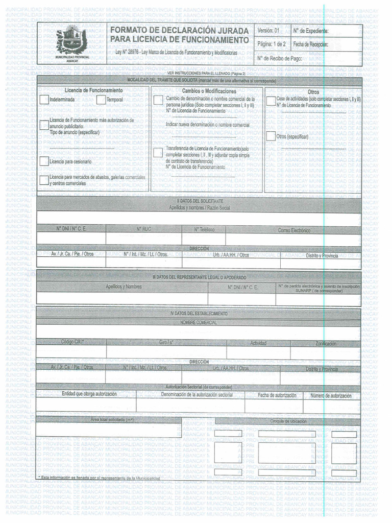 Formato Licencia de Funcionamiento | PDF