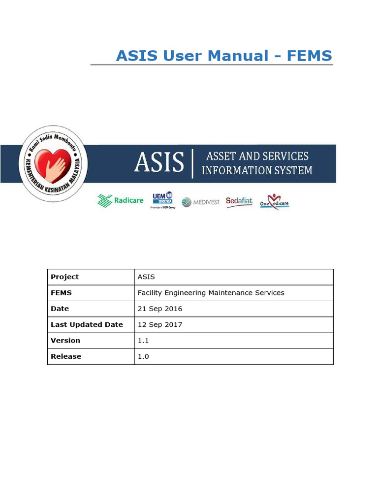 ASIS FEMS User Manual v1.1 Guide | PDF | Menu (Computing) | Icon ...