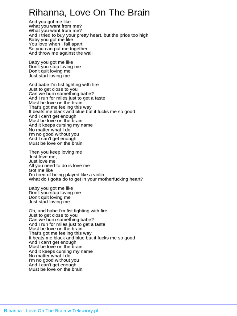 Rihanna's Love On The Brain Lyrics | PDF