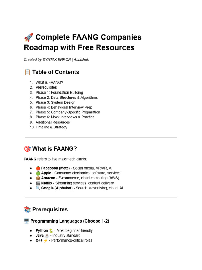 FAANG Interview Prep Roadmap Guide | PDF | Computing | Software Engineering