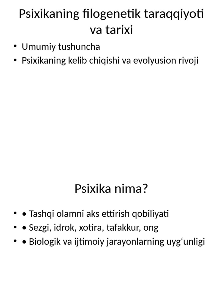 Psixika Filogenetik Taraqqiyoti Slayd | PDF