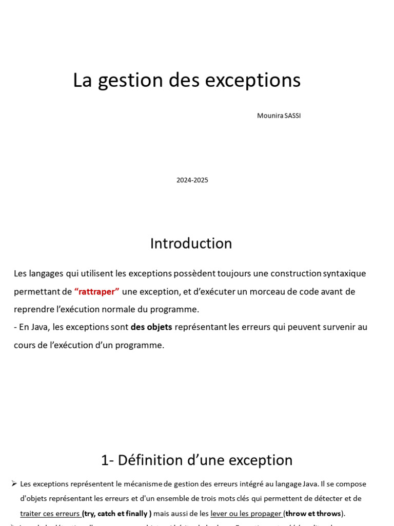 Gestion des exceptions en Java | PDF | Java (Langage de programmation ...
