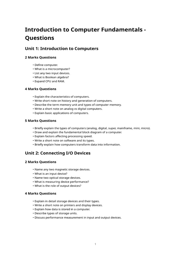 Computer Fundamentals and I/O Devices Guide | PDF | Computer Data ...