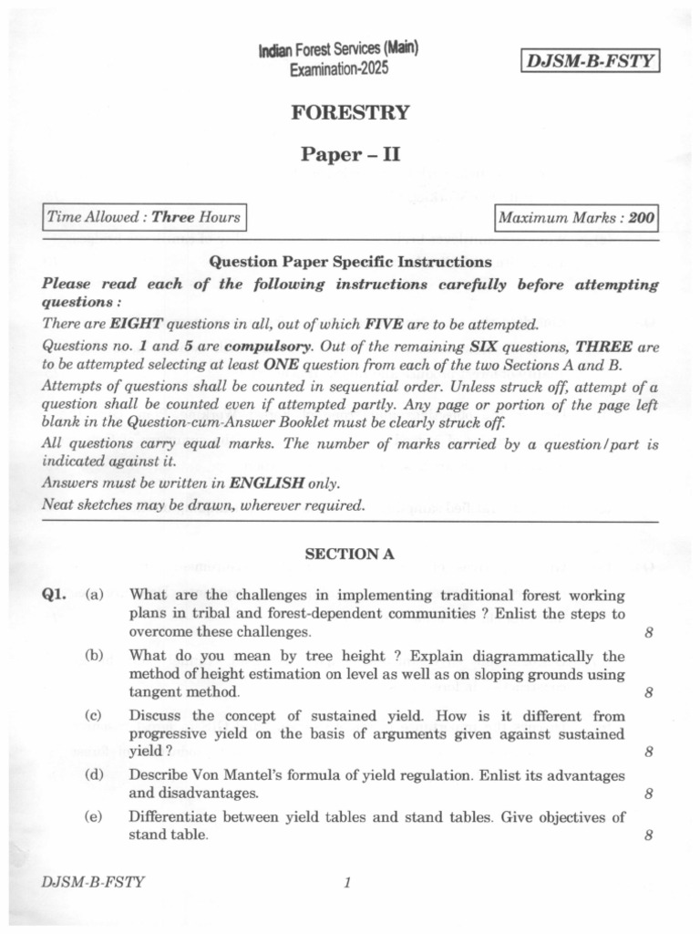 QP Ifsm 25 Forestry Paper II 241125 | PDF