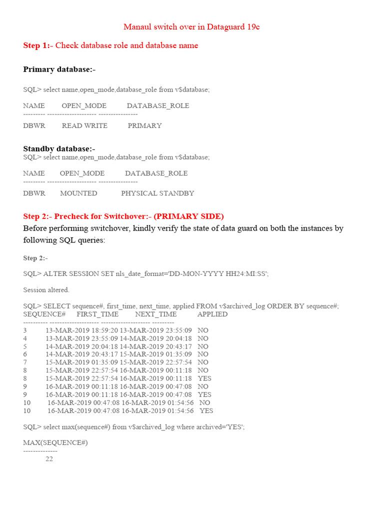 Dataguard 19c Manual Switchover Guide | PDF | Information Technology ...