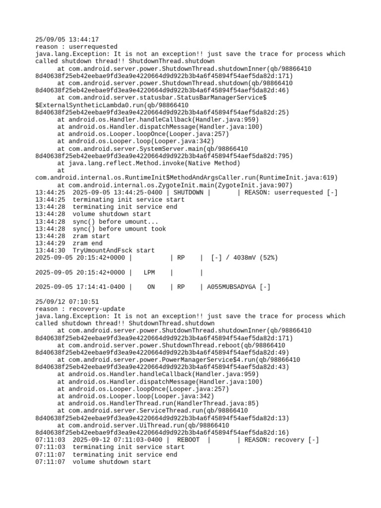 Android Shutdown and Reboot Logs | PDF | Computing | Mobile Linux
