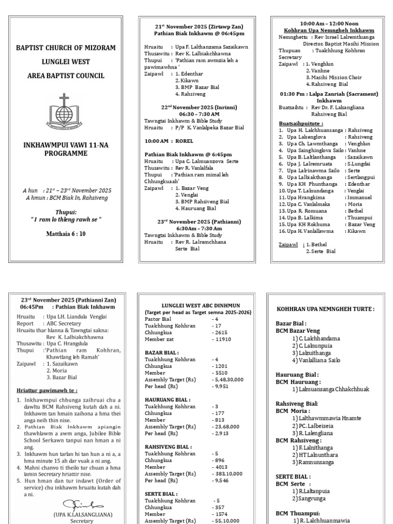Lunglei West Baptist Church Program 2025 | PDF | Chess Theory | Chess ...