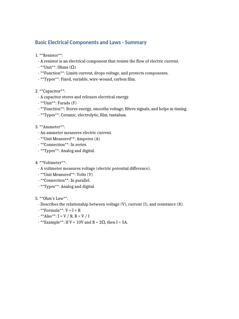 Electrical Components and Ohm's Law Guide | PDF