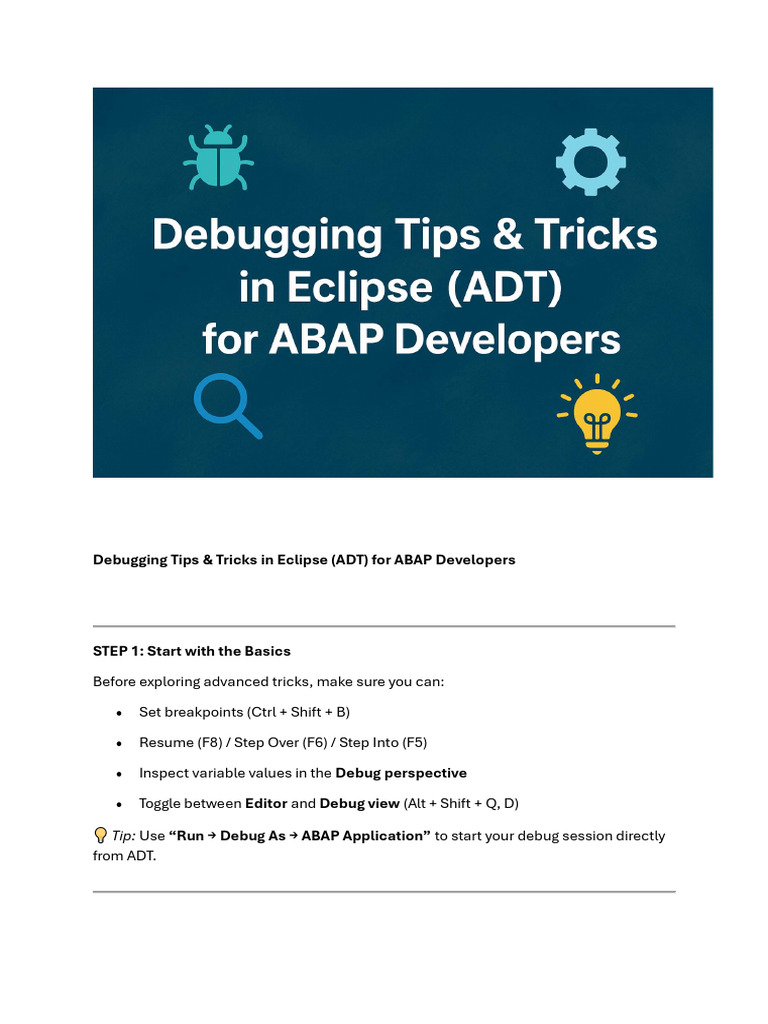 Eclipse Debugging Tips for ABAP Devs | PDF | Debugging | Eclipse (Software)