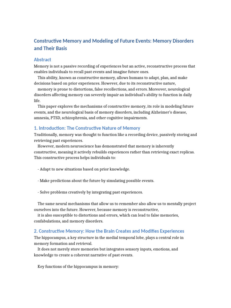 Constructive Memory and Disorders Explained | PDF | Memory | Recall ...