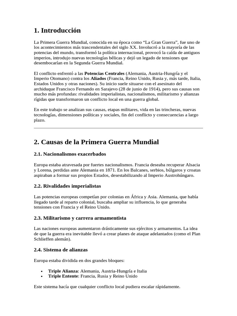 Causas y Consecuencias de la Primera Guerra Mundial | PDF | Austria ...