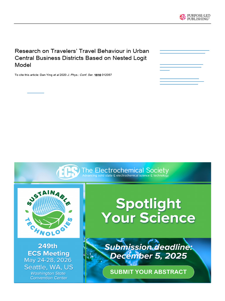 Urban Travel Behavior Analysis Using NL Model | PDF | Traffic ...