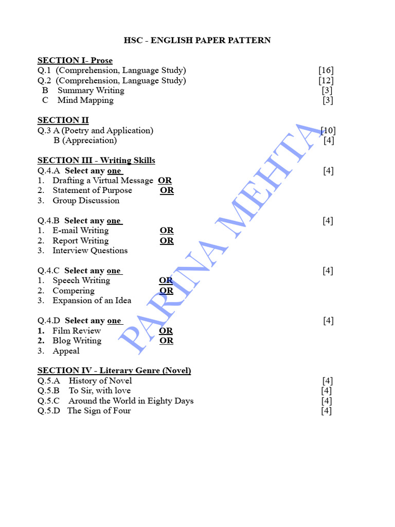HSC English Paper Pattern Overview | PDF